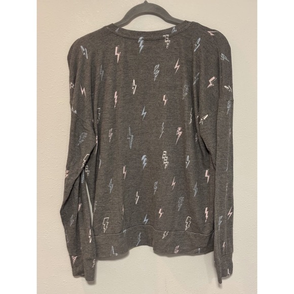 PJ Salvage Women's Medium Gray V-Neck Long-Sleeve Lightning Bolt Print Sweater - Picture 5 of 7